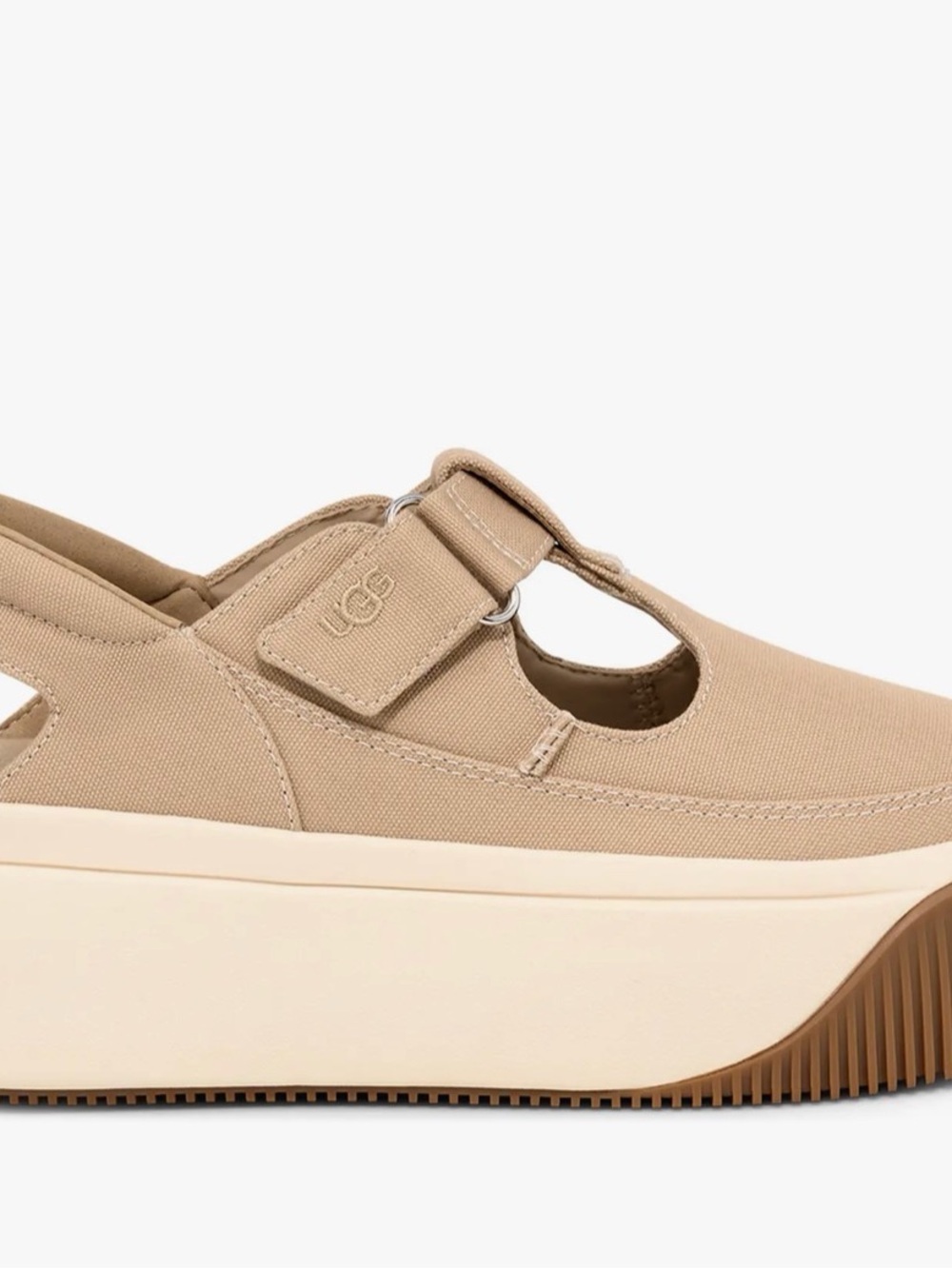 UGG Women's Tan Canvas Platform Mary Jane Slingback - Picture 3 of 14